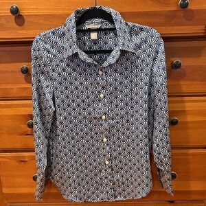 H&M Blue and White Geometric Women's Button Down Shirt NEW